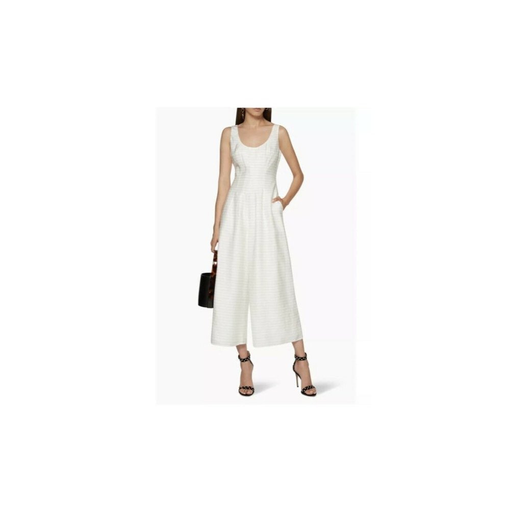 Keepsake The Label Woman’s Fever White Pinstripe‎ Wide Leg Jumpsuit SZ L